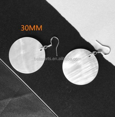 China 925 Sterling Silver Round Mother Of Pearl Shell WIP Big Disc Drop To Dangle Hook Earrings For Women for sale