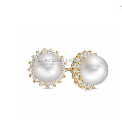 China Silver Gold Plated 925 Sterling Silver Freshwater Cubic Zirconia CZ Pearl Sunburst Stud Earrings D.C.A. for sale