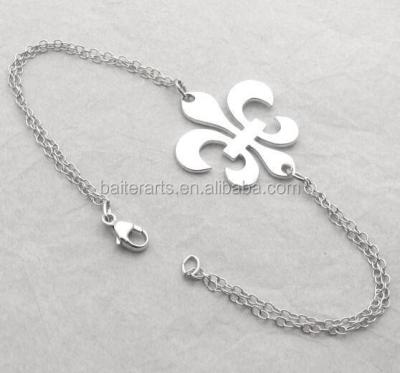 China Plain Polished Unisex Fleur De Lis Double Chain Stainless Steel Jewelry Stainless Steel Bracelet for sale