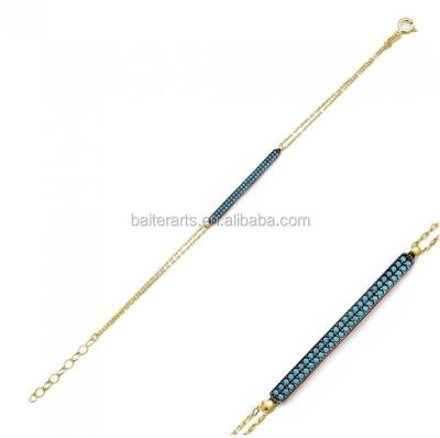 China Silver Gold Plated 925 Sterling Silver Pave Nano Turquoise Adjustable Thin Bar Bracelet for sale