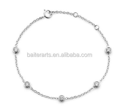 China 925 Sterling Silver Cubic Zirconia Bezel Set Delicacy Diamond Anklet Tiny CZ Bracelet for sale