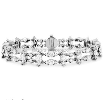 China CLASSIC Factory Custom Made Elegant Zircon 925 Sterling Silver D.C.A. Round CZ Marquise Double Row Diamond Line Bracelet for sale