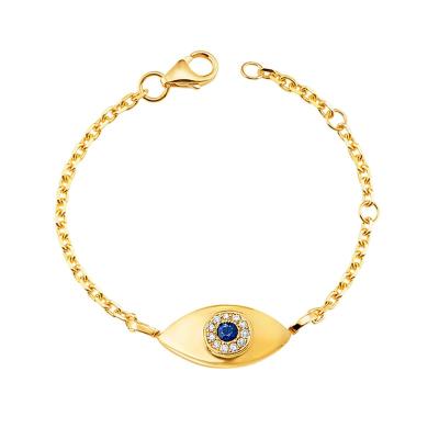 China High Quality 925 Nickel Free Sterling Silver Link Chain Halo Setting Adjustable Gold Plated Created Sapphire Evil Eye Bracelet For Women for sale