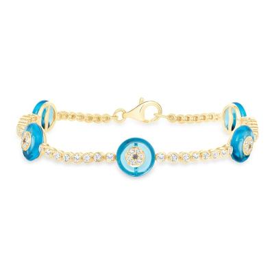 China Celebrity 925 Sterling Silver Gold Plated Nickel Free Bezel Setting Evil Eye Tennis Bracelet for sale