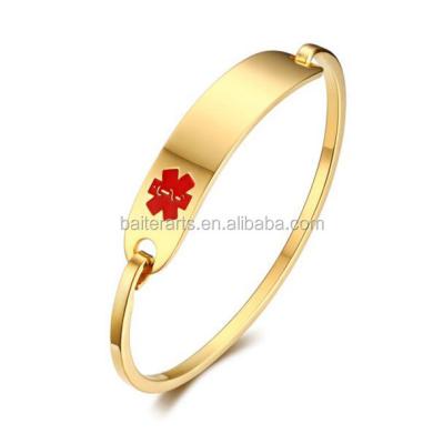 China Stainless Steel Yellow Gold Plated Emergency Med Bangle /Medical Alert Bracelet For Men/Women for sale