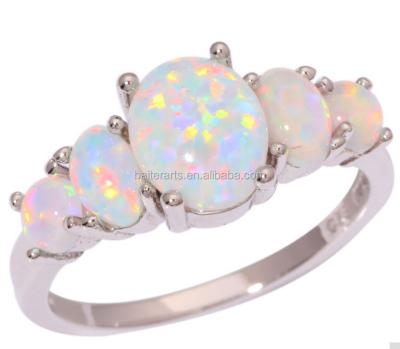 China Wholesale Unique Design Five Stone White Fire Opal Silver CZ 925 Sterling Silver Wedding Ring Size 5-12 for sale