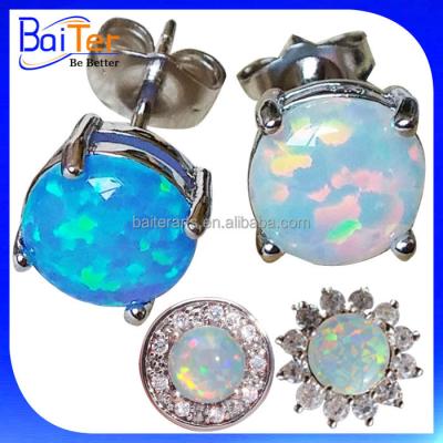 China Synthetic Silver Opal Earring Body Jewelry /925 Sterling Silver Round Opal Stud Fire Opal Earring Stud Jewelry S925 Birthstone for sale