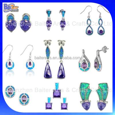 China Opal Jewelry Factory silver! Custom Copper Synthetic Amethyst and Opal Earring Wholesale 925 Sterling Silver Opal Earrings With Amethyst for sale