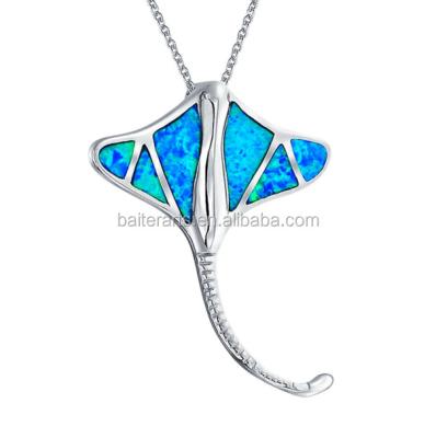 China Cute Unique Stingray Fish Ocean Design 925 Sterling Silver Blue Fire Opal Fashion Pendant Necklace for sale