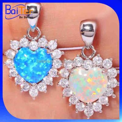 China Fire &Mexican Opal Jewelry 925 Sterling Silver Heart Shape CZ Opal Pendant Synthetic Opal Jewelry Wholesale Cubic Zirconia for sale