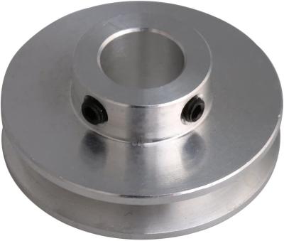 China Aluminum Alloy Silver Aluminum Spline 12MM Hole Single Fixed Pulley Fits Motor Shaft 3-5mm PU Round Belt for sale