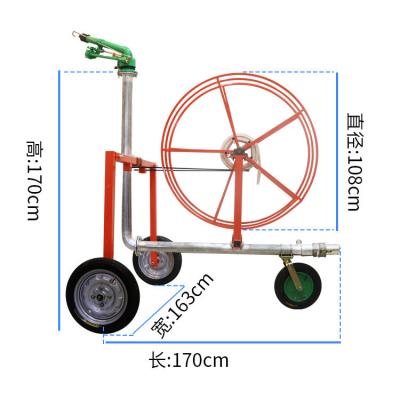 China Gardening Metal Movable Farmland Irrigation Truck with Heavy Rain Gun Sprinkler and Garden Hose Reels for sale