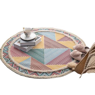 China Bedroom Bohemian Handmade Bedside Area Rug Decor Room Tassel Boho Round Multi Color Rug for sale