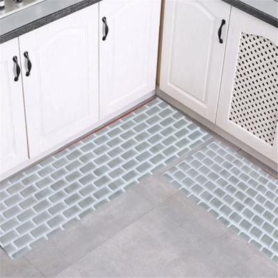 China Stain Resistant Microfiber Brick Pattern Anti Slip Kitchen Floor Mat Set Rug Runner for sale