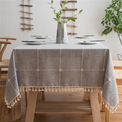 China Solid Color Canvas Square Tassel Oilproof Fabric Cotton Tablecloth Indoor Outdoor Dining Table Cover for sale