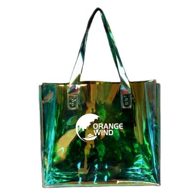 China Fashion PVC Transparent Bag Custom Design Waterproof Holographic Shopping Bag for sale