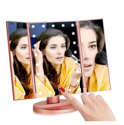 China New Product High Quality Foldable Lighted 22 Lights Logo Printed Magnifying Lighted Vanity Mirror for sale