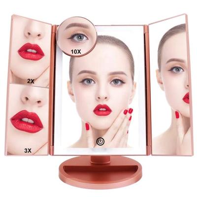 China Factory Direct Sale Folding 3 Sides LED Light Bar Lighted Logo Printed Led Makeup Mirror With Light Vanity Mirror With Lights for sale