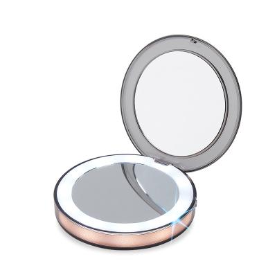 China Factory Price High Quality Portable Folding Lighted 3X Mini Magnifying USB Shine Adjustment Travel Makeup Filling Mirror for sale