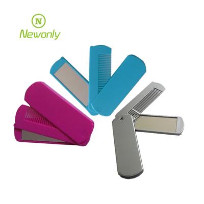 China Promotion Mini Compact Foldable Travel Plastic Hair Brush With Mirror Set for sale