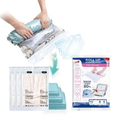 China High Quality Space Saver Folding Roll Up Vacuum Storage Bag Folding Travel Vacuum Storage Bags For Cloth Flat Vacuum Bags for sale