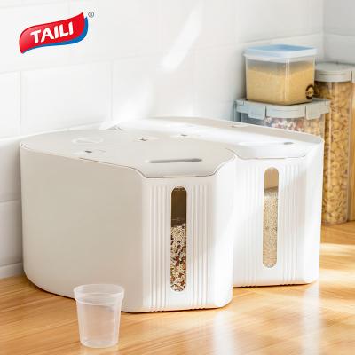 China Large Rice Bin Sustainable Material Rice Dispenser Kitchen Food Grade Storage Container Plastic Rice Storage Bucket With Lid for sale