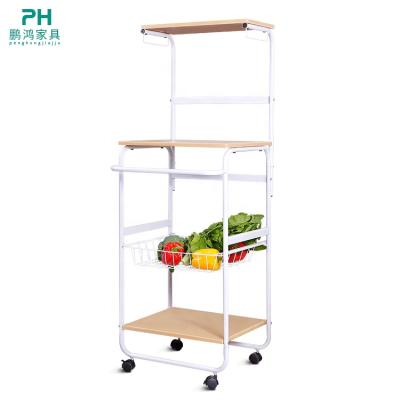 China Kitchen Furniture Trolley Cart Microwave Oven Racks Stocked Wood Racks for sale