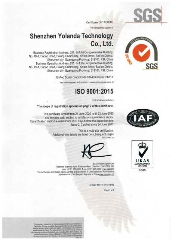 ISO9001 - Shenzhen Yolanda Technology Co., Ltd.