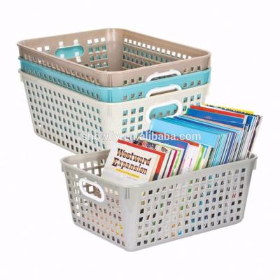 China Who respects the environment; Factory Outlet Wholesale Shoreline Collection Colors Tall Large Rectangle Classroom Storage Baskets With Handle Cheap Plastic Desk Organizer for sale