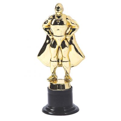 China Western BSCI Factory New Custom Design Gold Plastic Superhero Trophy With Cap Wholesale Cheap Comic Superhero Trophies Popular Figures for sale