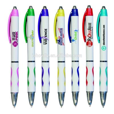 China School Supplies Wholesale Awareness Ribbon Grip Retractable Plastic Ballpoint Pens With Digital Full Color Logo Printed Custom Made For Promotion for sale