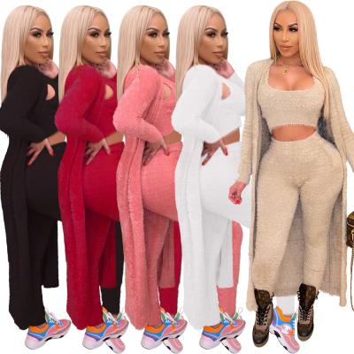 China 2021 Breathable Fashionable Knitted Crop Long Pants Women Lady Knitted Sweater 2 Pieces Set for sale