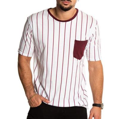 China Anti-wrinkle fashion brand men's T-shirt summer new style single pocket striped short sleeve shirt top male clothing for sale