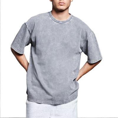 China Anti Wrinkle Mens Mask Distressed Plain Acid Wash Knit Oversized Tee T-Shirt for sale