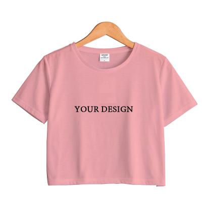 China Anti-Wrinkle Logo/Label Custom 100% Cotton Top T-shirt Women Stitch Fashion Crop Top T-shirt for sale