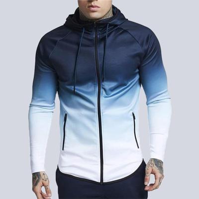 China 2021 New Autumn Oversized Hoodies Fashion High Street Tide Gradient Anti-wrinkle Jacket Men Outdoor Sports Fitness Zipper Hooded Jacket for sale