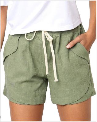 China Hot Selling Cotton Elastic Hemp Anti-wrinkle Summer Beach Pants Rope Waist Casual Shorts 2020 for sale