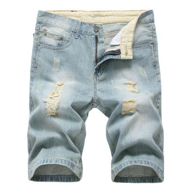 China Anti-wrinkle factory wholesale fashion plus size half summer pants ripped casual jeans men blue denim shorts for sale