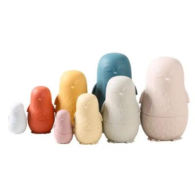 China New Eco-friendly Material Russian Nesting Toys Penguin Toddler Stacking Dolls Kids Silicone Matryoshka Dolls for sale