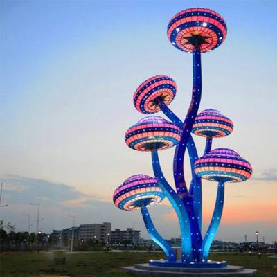 China LANDSCAPE Led Simulation Outdoor Waterproof Luminous Mushroom Glass Metal Sculpture Garden Decoration Light for sale