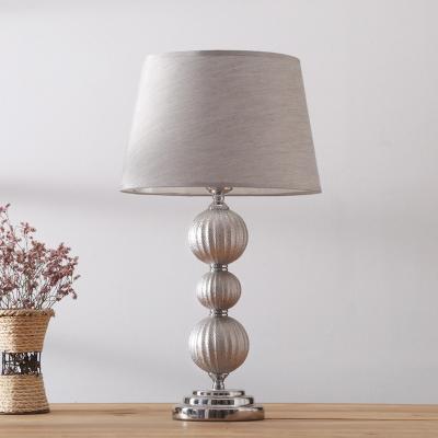 China Lighting Functions Table Lamp With Metal Sliver Base Modern Canvas Fabric Shade Bedside Lamp For Bedroom Living Room Elegant Light for sale