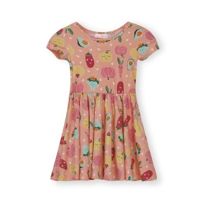 China Breathable high quality cotton casual kids dress vegetable print kids clothes for girls dress for sale