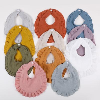 China Baby Bibs Antibacterial Adjustable Muslin Newborn Solid Color Soft Towel Burp Cloth Feeding 100% Cotton for sale