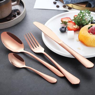 China Sustainable Creative Stainless Steel Cutlery Sets Metal Knife Fork Spoon 4 Pcs Flatware Colorful Gold for sale