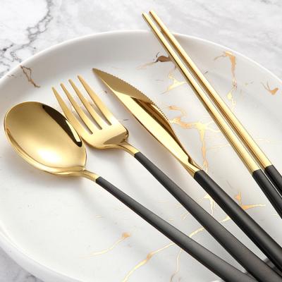 China Eco-Friendly 304 Sustainable Dish Dinnerware Set Kitchen Accessories Silverware Sets Gold Knife Fork Spoon for sale