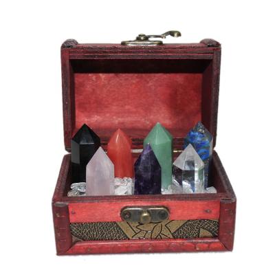 China China Wholesale Natural Wooden Box Frame Within Seven Row Point Star Crystal Magic Wand for sale