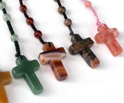 China China Wholesale Natural Charms Gemstone Crystal Hand Carved Agate Cross Pendant for sale