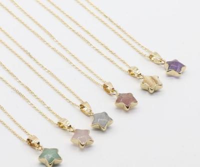 China Wholesale Natural Gilt Five-pointed Star Necklace China Quartz Crystal Pendant for sale