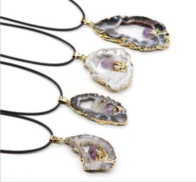 China China Slice Natural Crystal Dangling Geode Agates Druzy Necklace with Amethyst for sale