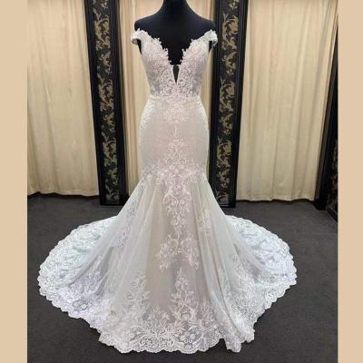 China HIislk Lace Mermaid Dress Fit-to-Fit Flare Dress Luxury Sequined Appliqued Crystal Sequined Crystal Heavily Beading Bodice Bridal Wedding Dress for sale